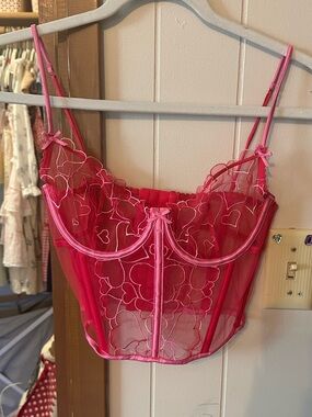 SKIMS Hot Pink Sheer Heart-Embroidered Bustier